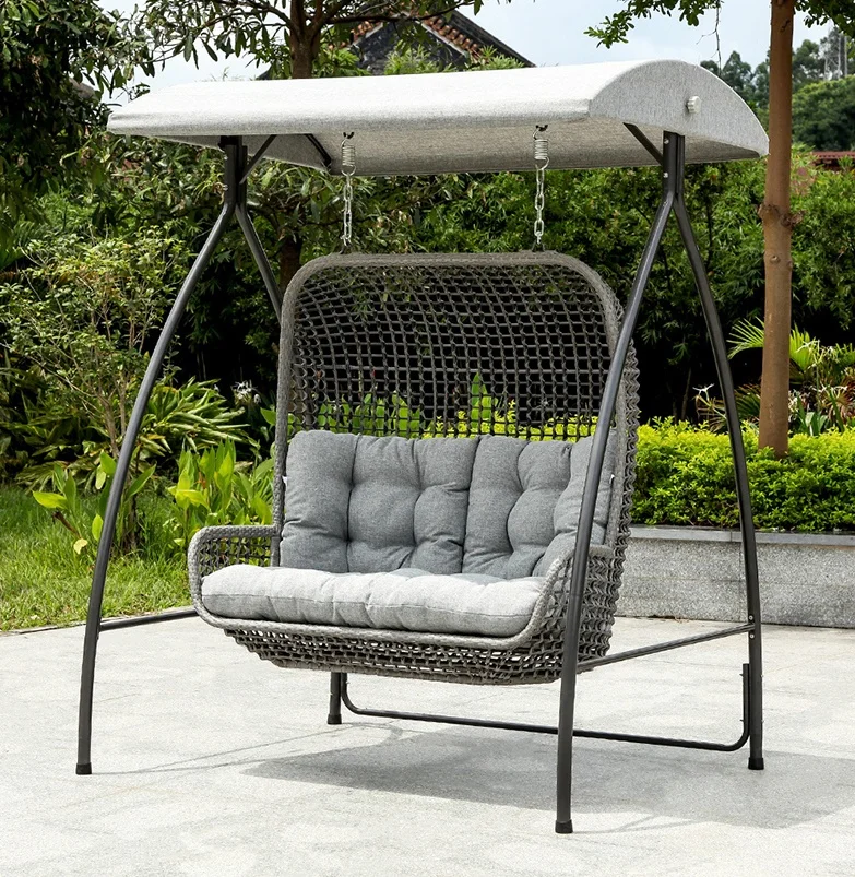 Aluminum Frame Rattan Patio Design Outdoor Hanging Swing With Stand For Garden