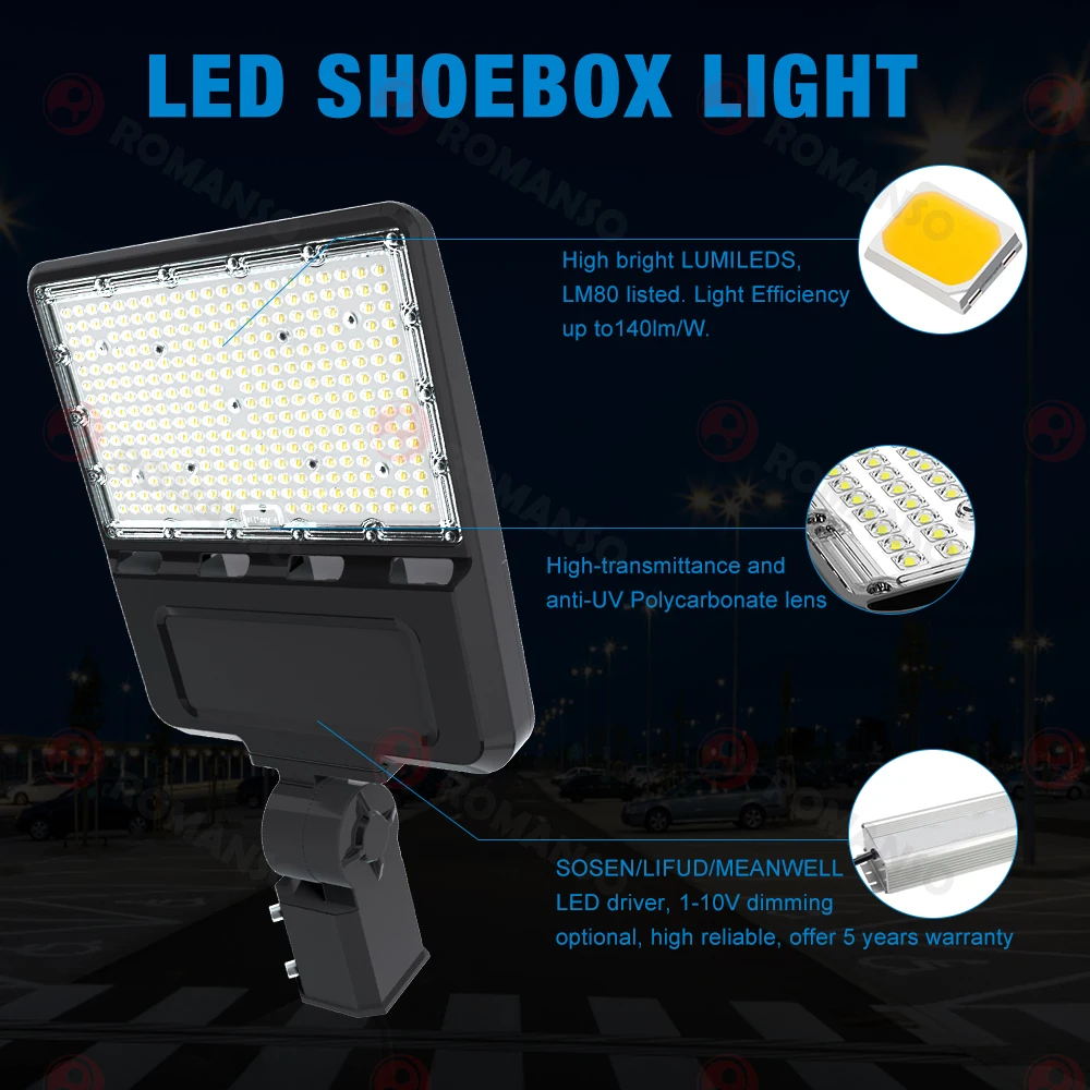 Romanso Led Area Sparking Lot Light Is 100W 140LM/W 5Years Warranty LED Shoebox Light