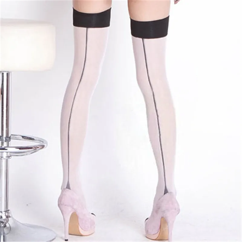 Female Sexy Back Seam Stockings Cuban Heel Stockings Female Sheer Nylon Thigh High Stockings Pantyhose Erotic Lingerie for Women