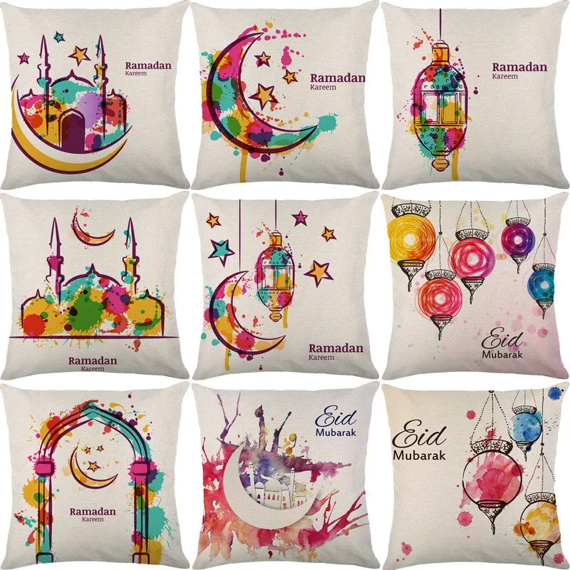 New Linen Color Moon Castle Printed Pillow Cover Home Office Sofa Cushion Pillow Cover