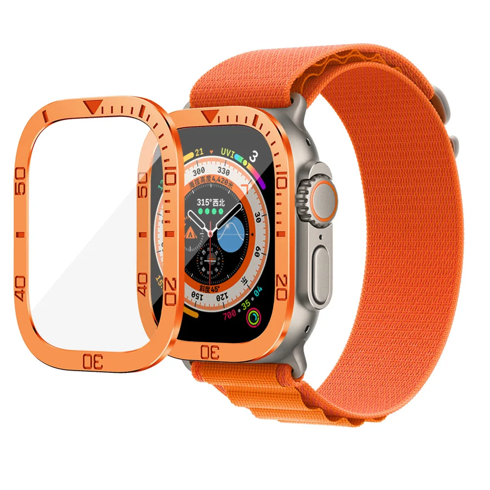 Металлическая рамка стекло для Apple Watch Ультра чехол часов ультра протектор экрана 49 мм