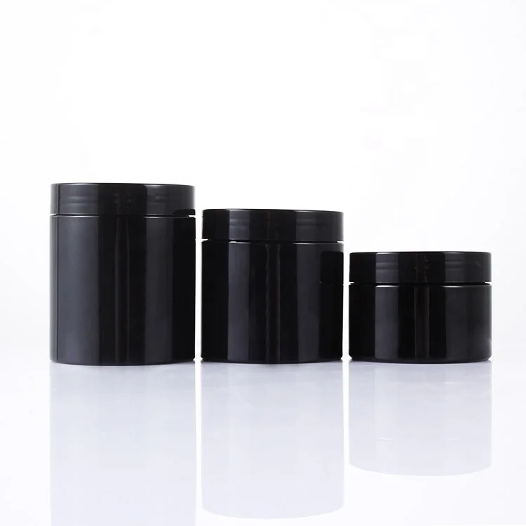 Wholesale Wide Mouth 1oz 2oz 3oz 4oz 5oz 6oz 8oz black PET plastic jars with lids for food storage, cosmetic packaging container