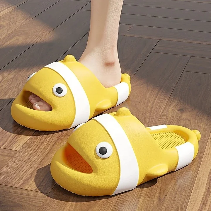 Factory Direct Sales New Summer Slippers Cartoon Fish Pattern Outdoor Indoor Home Couple Child Women Slippers