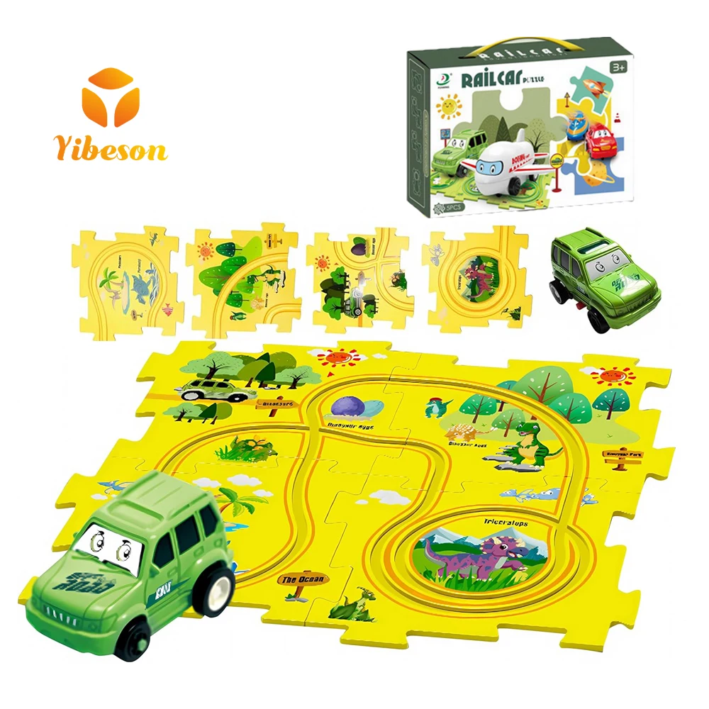 Promotion Educational Toy Boy Play Dinosaur Electric Car Rail DIY Assembly Puzzle Track Vehicle Set