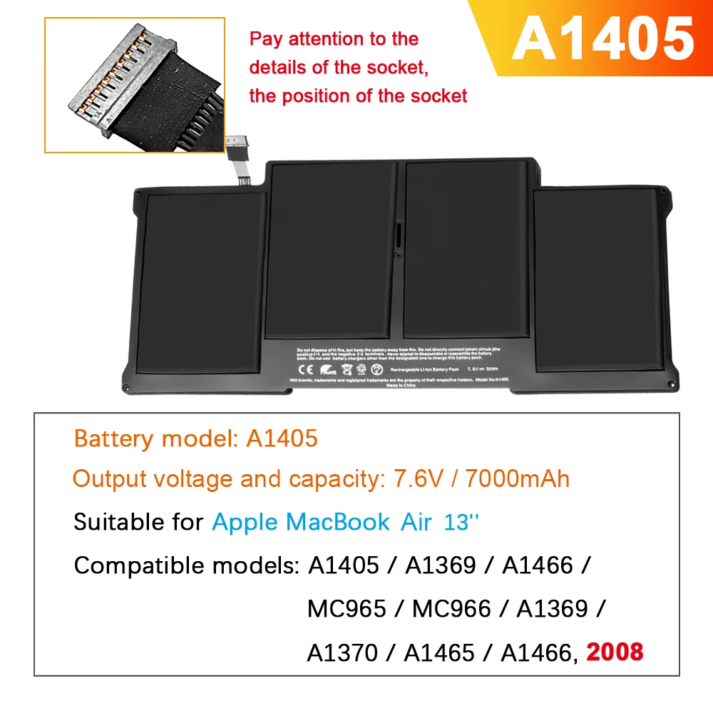 A1405 Аккумулятор для ноутбука Apple MacBook Air 13 дюймов ноутбук батареи A1369 A1466 MC965 MC966 A1370