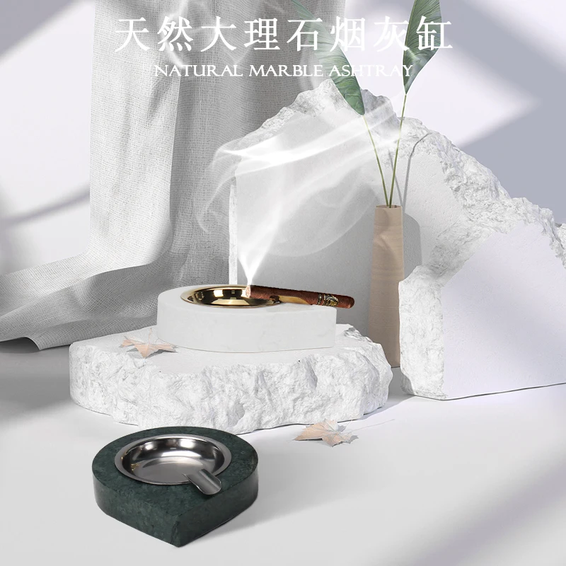 Nordic Light luxury natural marble metal ashtray creative luxury atmosphere Hotel Villa business gift ashtray