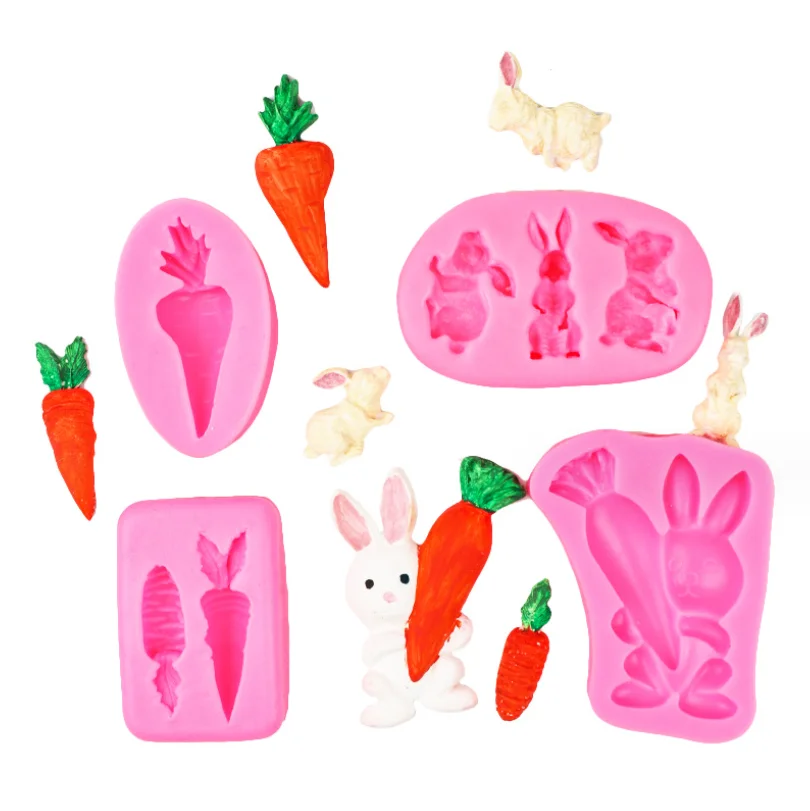 6 Pcs Easter Liquid Silicone Fondant Molds Set 3D Rabbit Cake Baking Tools For Chocolate Cookie Decoration