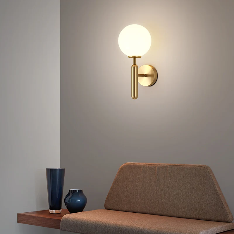 Brass luxurious indoor modern Glass round ball bedside reading mounted crystal LED wall lamps