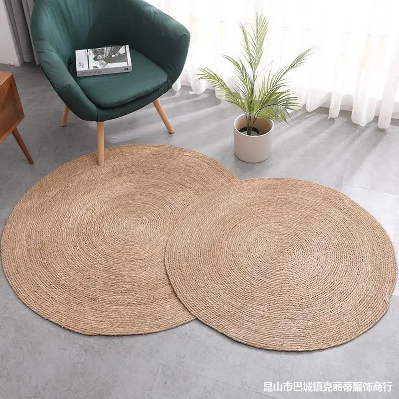 Round rattan mat hand-woven carpet home living room bedroom coffee table blanket simple grass mat  diameter 60cm