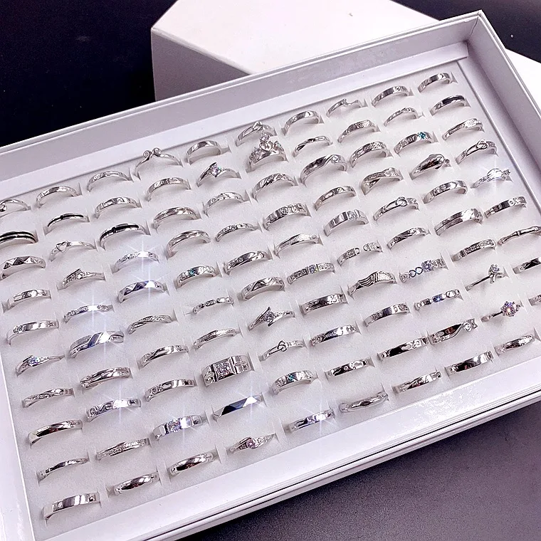 PUSHI Fashion Zircon Rings Design Korean Simple Double Band Ring 100 Piece Ring Set Mixed Minimalist High Quality Modern Copper