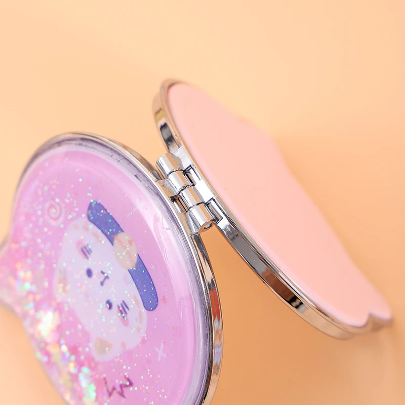 Wholesale Cartoon Mirror Hello Kt Travel Small Compact Handheld  Quicksand Glitter Makeup Mirrors