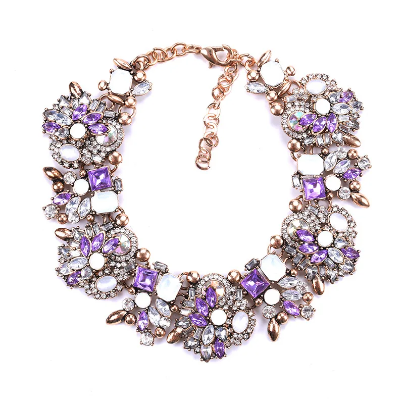 
2019 New fashion bling large crystal shiny stone party statement necklace for women 
