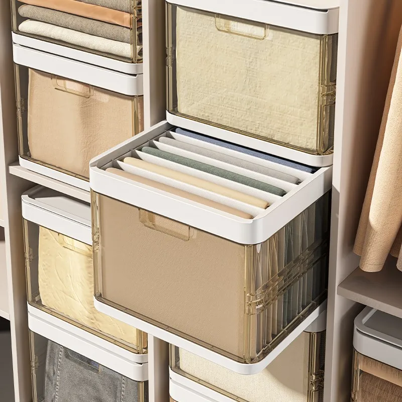 Luxury type folding 7 grid 9 grid jeans storage box collapsible plastic closet clothes storage container with grid