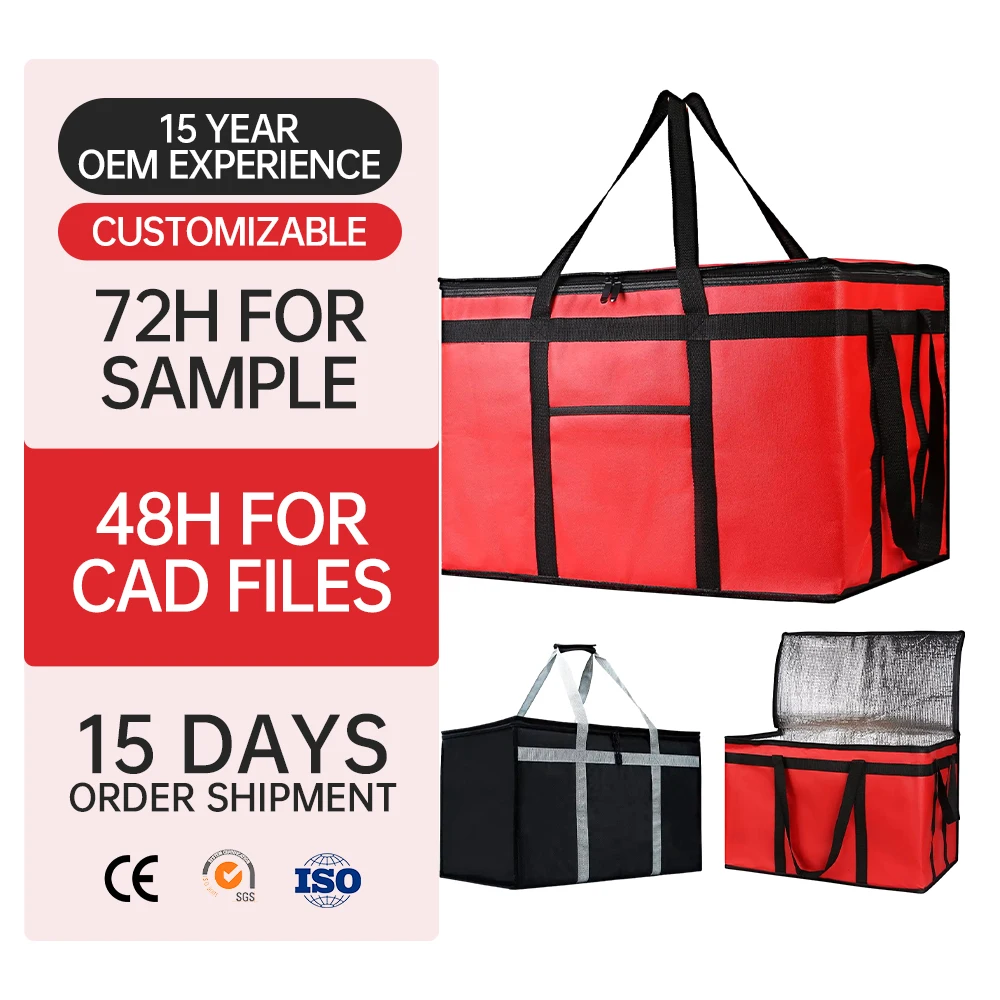 Foldable BSCI Certified Insulated Thermal Pizza Carrier Bag Fast 1-3 Day Delivery Food Delivery Bag for Picnic Cooler Use