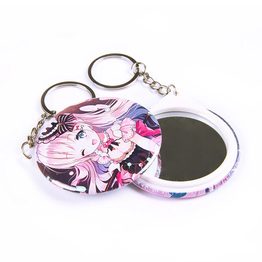 Wholesale Custom Anime Style Animal Pattern Metal Keychain Safe Pocket Makeup Mirror Digital Printing Photo Blanks Button Gift