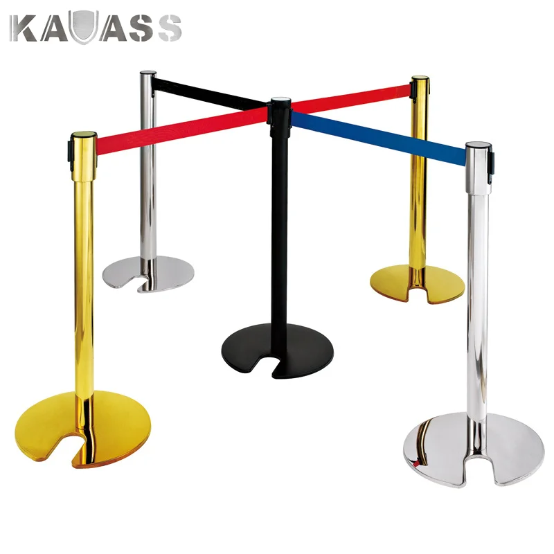 U Type Stainless Steel Metal Queue Management Crowd Control Stanchion Barrier with Retractable Belt