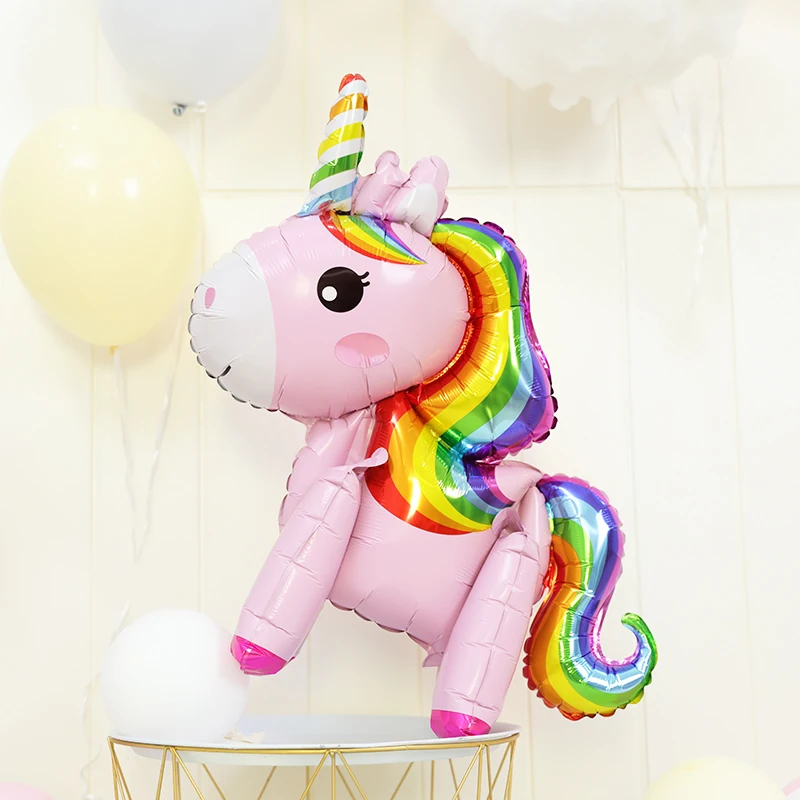 Wholesale Inflatable 3D Unicorn Balloons Shape Inflatable Custom OEM Party Globos Stand Unicorn Horse Aluminum Foil Balloons