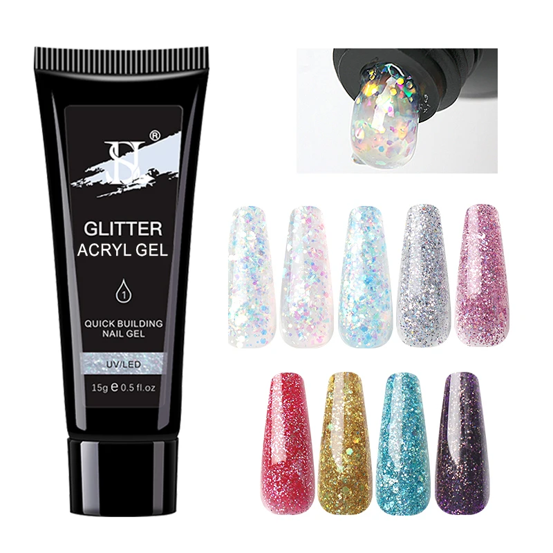 Nail Extension Poly Nail Gel Full Kit Private Label Oem 9 Colors Acrylic Glitter Poly Gel Nail Set