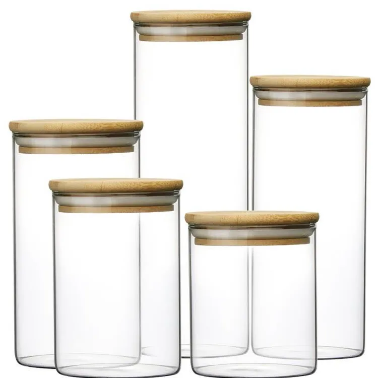 Multilayer food storage jar borosilicate glass canister with bamboo lid for storage