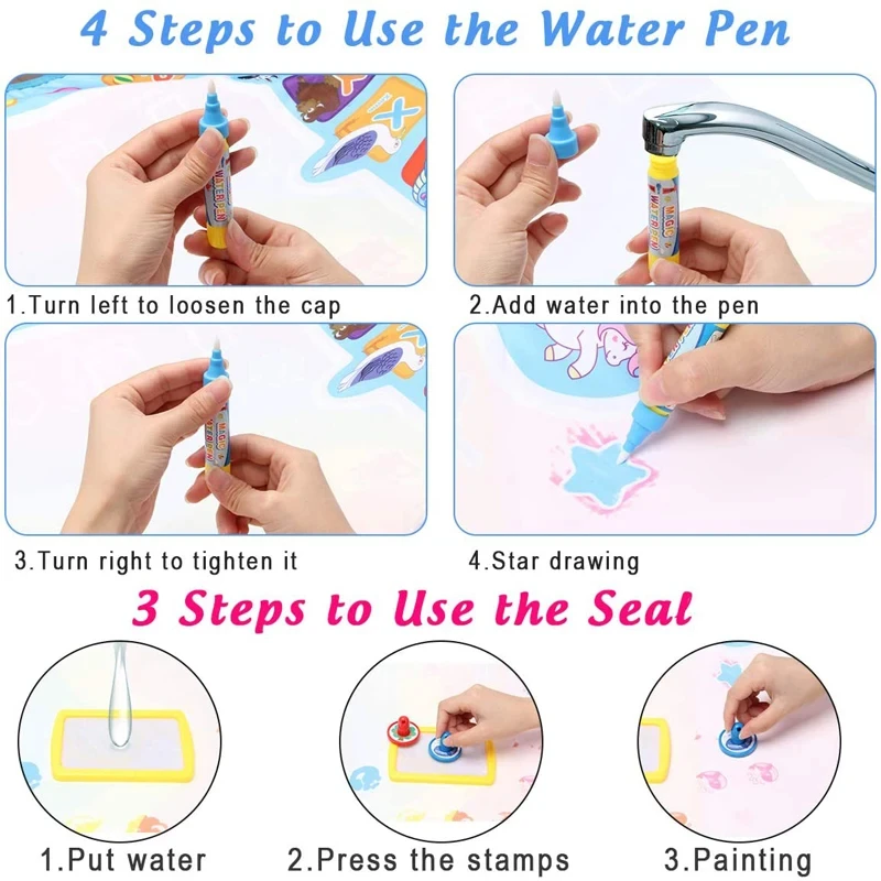 Junmon Magic Water Drawing Mat Coloring Doodle Mat Magic Pens Montessori Toys Painting Board Educational Toys for Kids