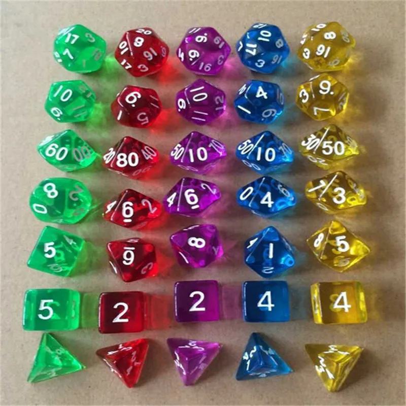 5Color lot Mixed Color D10 Ten Sided Gem Transparent Dice For RPG For DDG Set of 10 Dice Playing Games