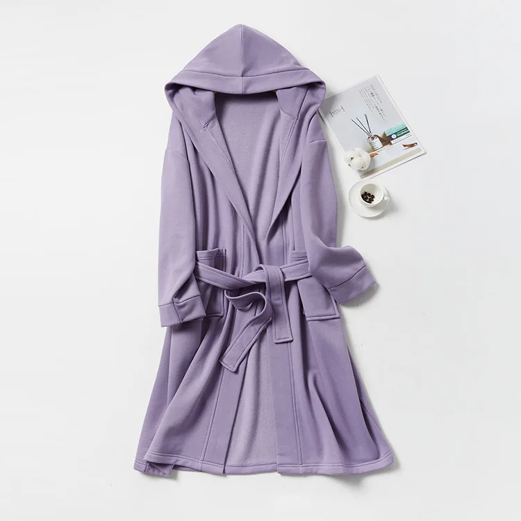 New spot fleece cotton fabric loose casual autumn and winter robe for men and women couples hooded long bathrobe robe