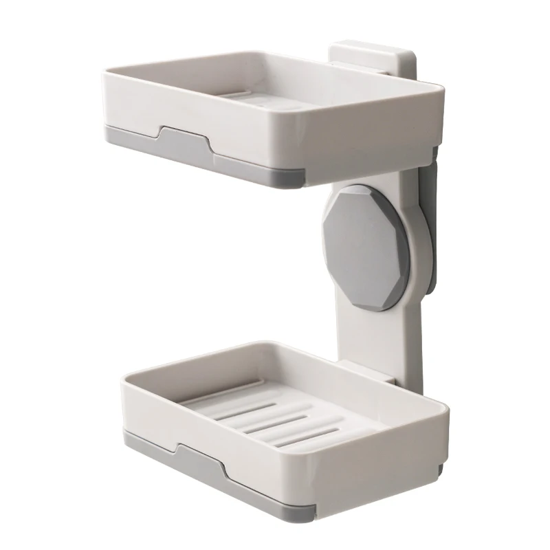Bathroom punch free wall mounted double layer sponge drain rack dish plastic soap holder