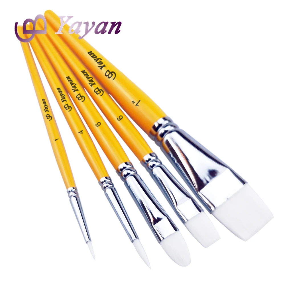 5 pcs Nylon Hair Different Sizes Artist Brush  Set  for Acrylic Painting,Oil,Watercolor,Fabric Painting