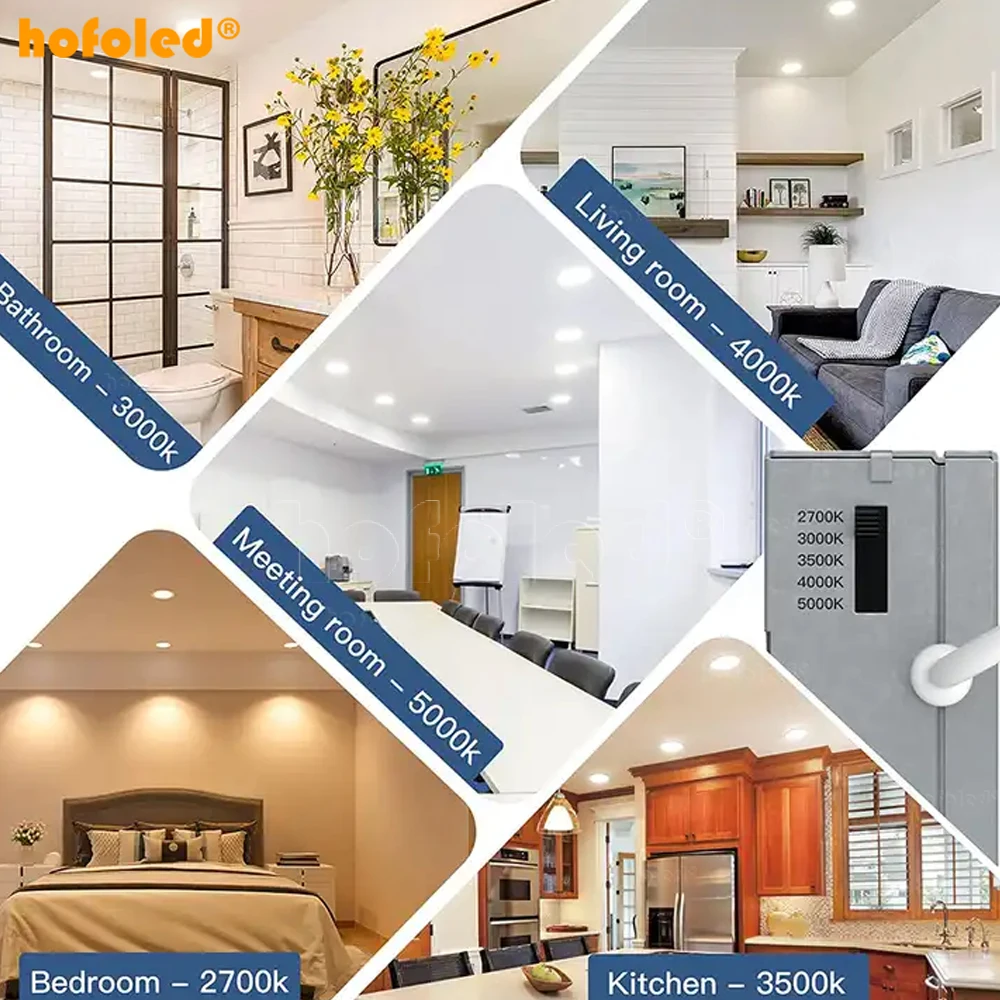 Hofoled 9W 4 Inch 5CCT Round Can Downlight Dimmable LED Panel Light Ultra Thin LED Recessed Ceiling Light LED with Junction Box