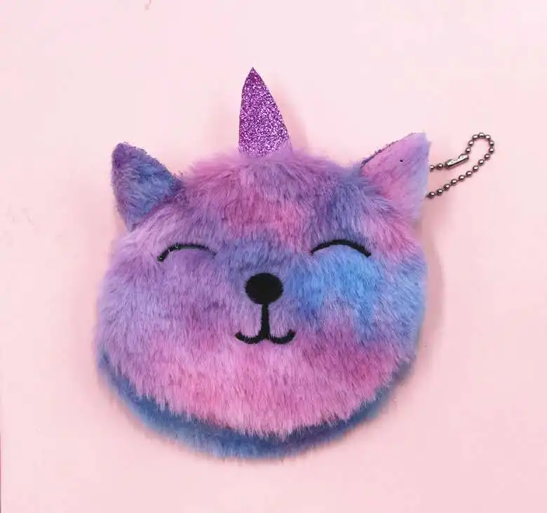 Cartoon Plush Unicorn Coin Purse Cute Fur Circle Wallet Girl Clutch Bag Key Earphone Pouch