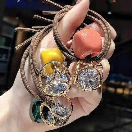 Korean hollow rhinestone square head rope hair tie Spring new rubber band hair accessories