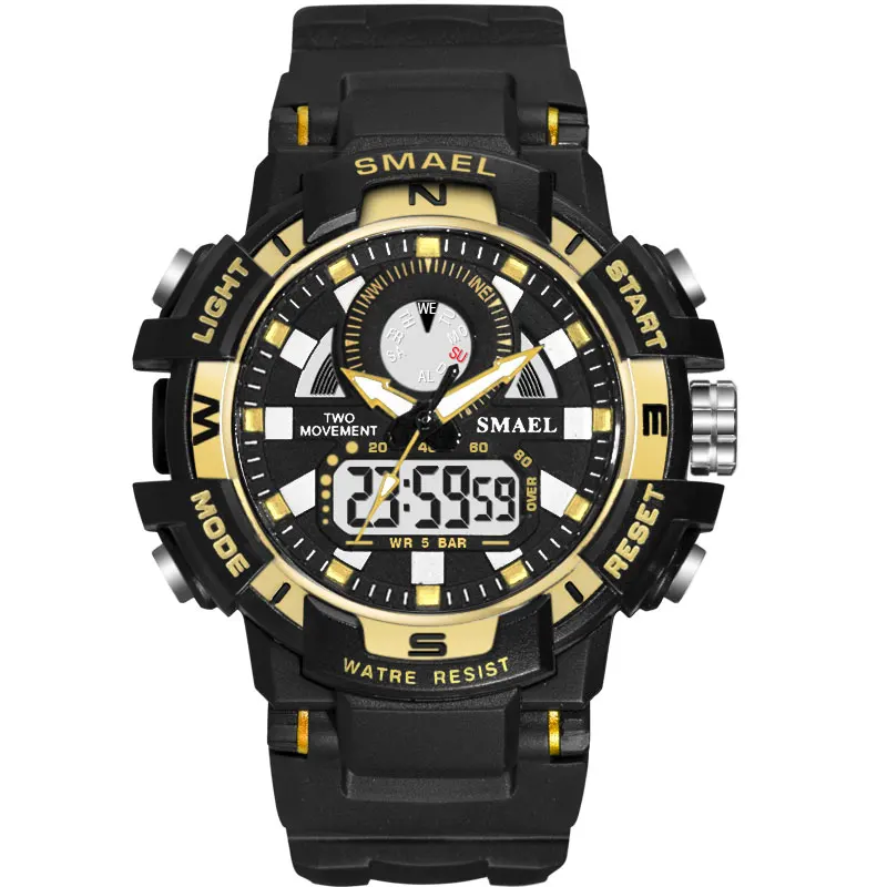 2019 Men Watch White Sport Watches SMAEL Dual Display Watches White Rubber Alarm 1557B Waterproof Watches relogio masculino