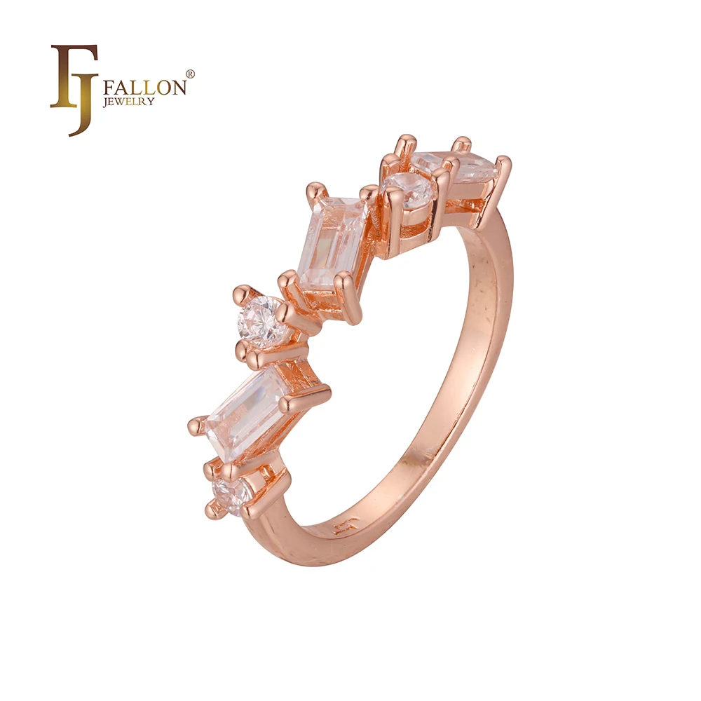 F83202424 FJ Fallon модные ювелирные изделия Круглые и изумрудные камни Кластерные обручальные кольца покрытые розовым золотом на основе латуни