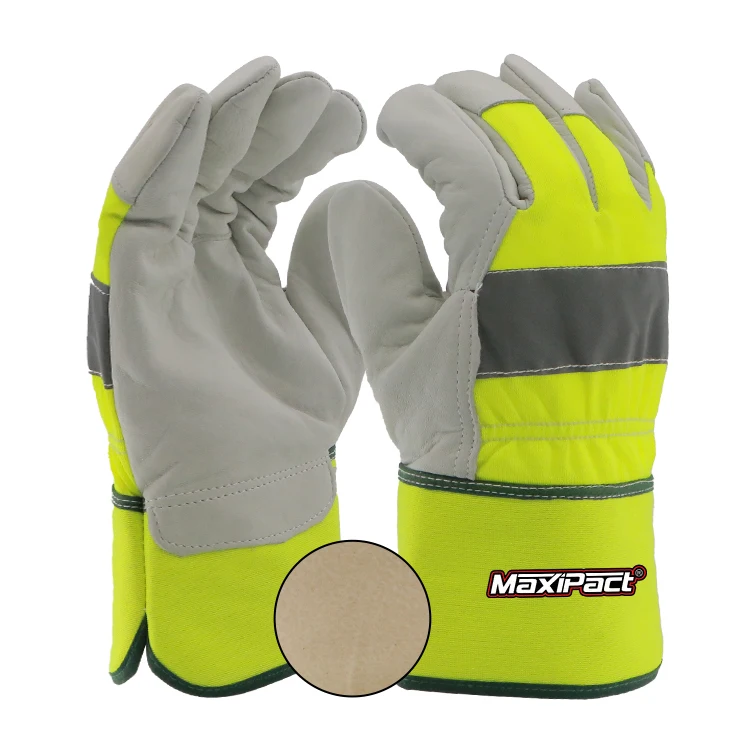 MaxiPact 14 Inch Green Cowhide Leather Work Safety Gloves Sheepskin Thinsulate Lining Hand-toed Anti-Slip Industry Use