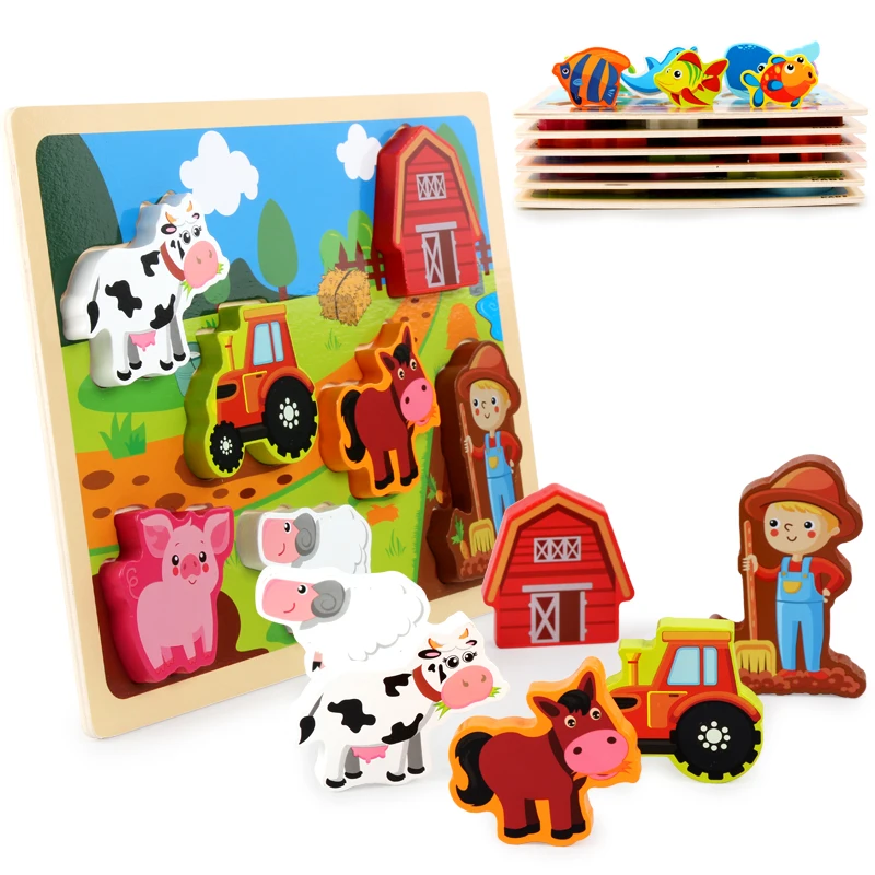Montessori Animal pairing plate shape wooden puzzle matching educational toy