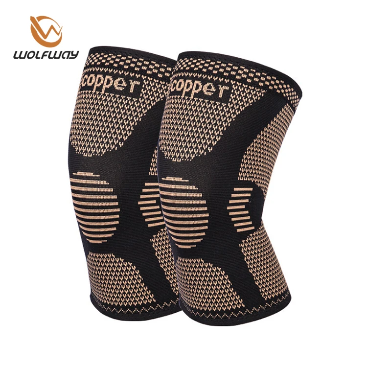 Factory copper infused nylon 3d knitted jacquard knee compression sleeve support for workout