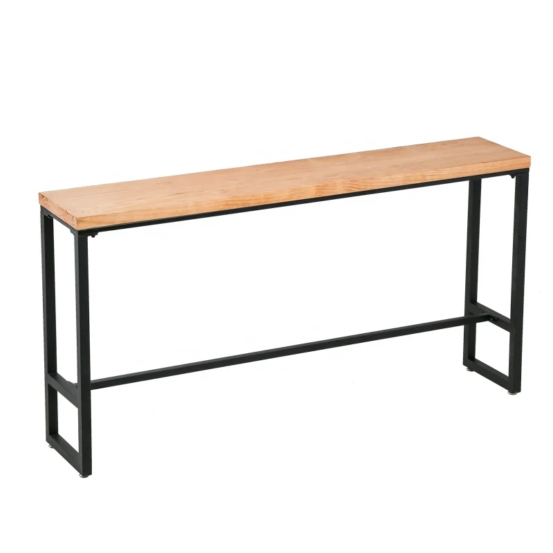 American vintage solid wood table simple cafe table and chair combination metal high legs long table bar counter