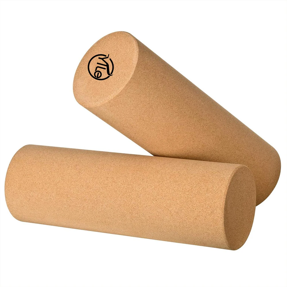 
Eco friendly custom natural wooden muscle 45cm cork roller logo for balance board 