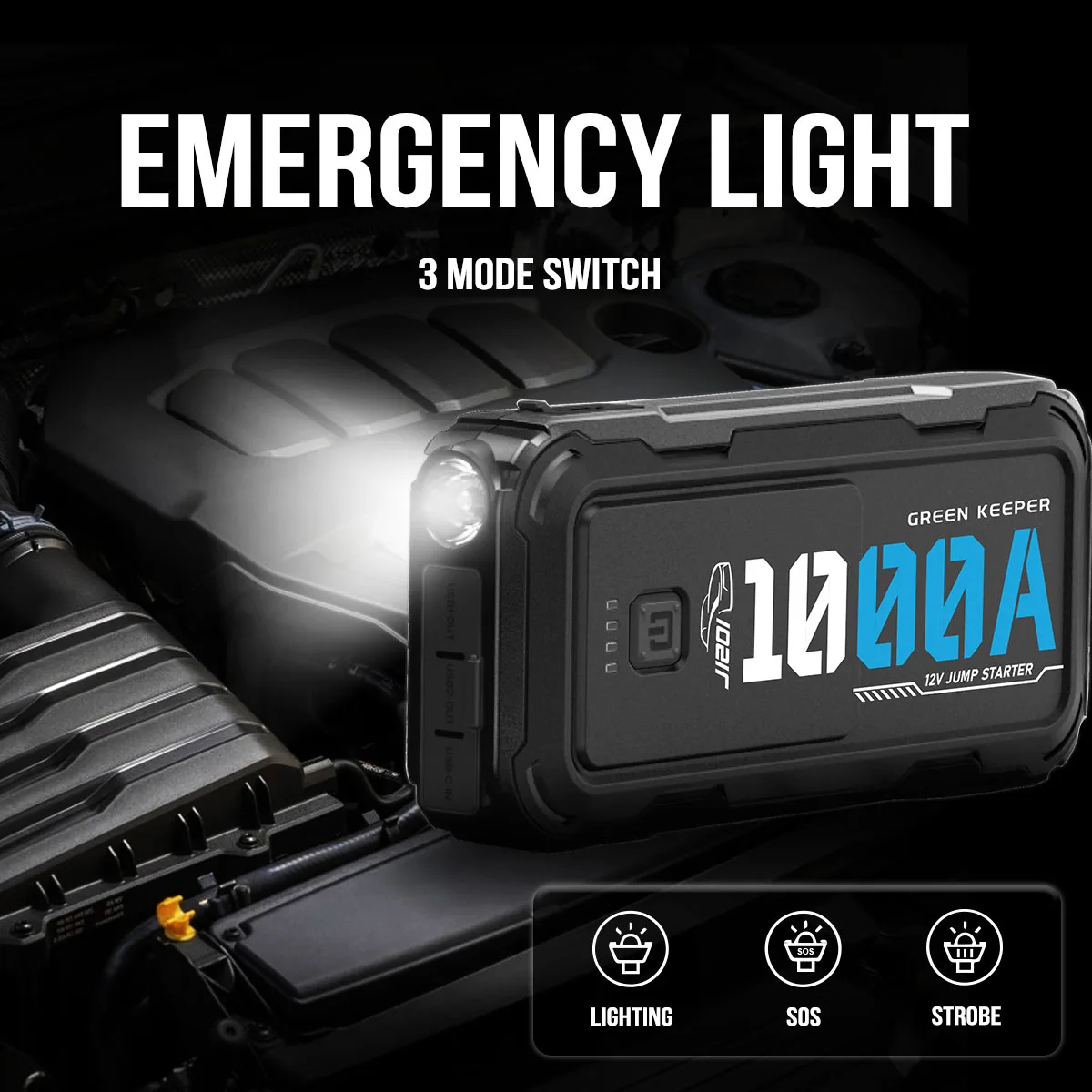 Greenkeeper UltraSafe Booster Pack 12V 1000A Battery Jump Starter For Vehicles Truck Car