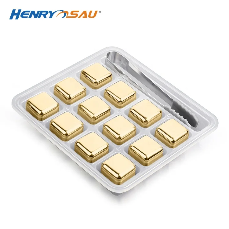 Golden Whiskey Rocks Reusable Whiskey Stones Set Hex Metal Ice Cube For Beer