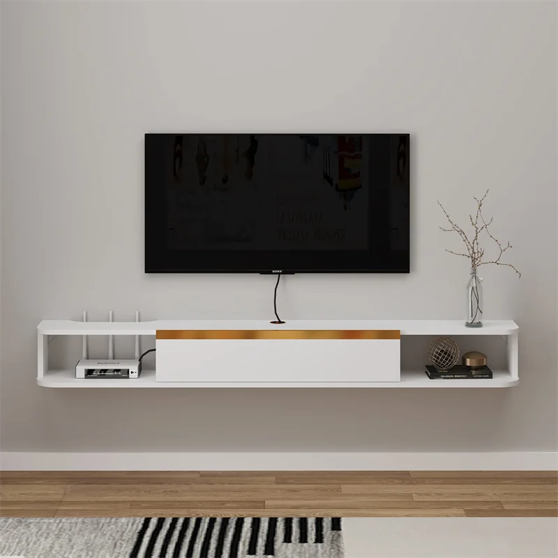 55' Wall Mounted Entertainment Center TV Media Console, Floating Shelves with Door, Floating TV Cabinet