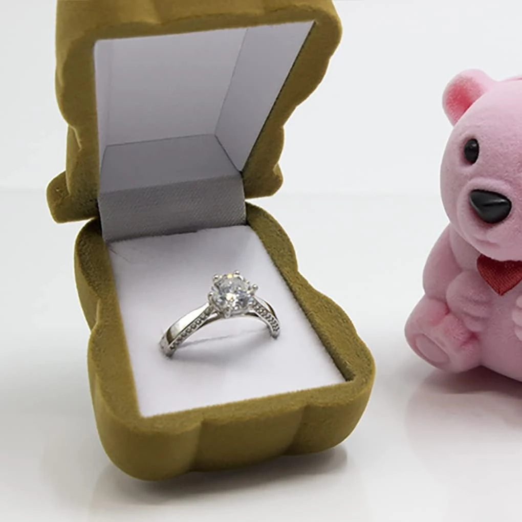 Bear Ring Box Flocking Jewelry Trinket Box Simple Ring Storage Box for Proposal Ring Wedding Ceremony Engagement Christmas