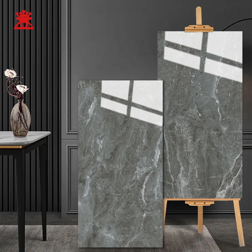 Exhibition Hall 600x1200mm Dark Color Porcelain Tiles Full Body Marble Glazed Polished Porcelain Glossy Floor Glossy Finish Tile