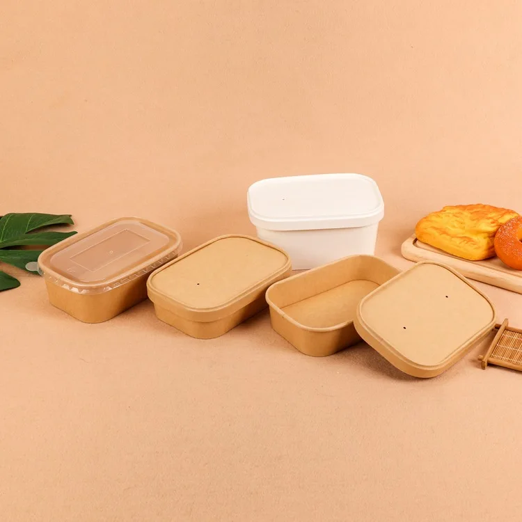 Factory custom Food grade lunch food container takeaway Brown Kraft Paper snack salad disposable rectangle square bowl