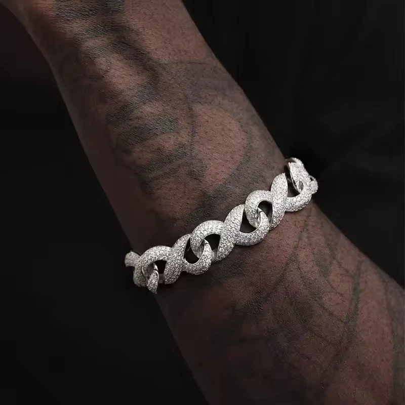 Factory Wholesale Big Size Gold Plated Iced Out Cuban Necklace 18mm Prong Cuban Chain Necklace Moissanite Diamond Cuban Chain