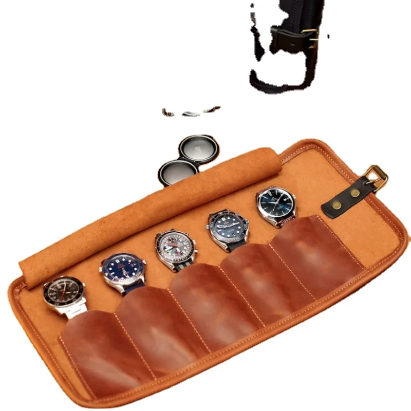 Waterproof Watch Strap Carrying Storage Bag PU Leather Watches Holder Protective Watch Case Roll for Watchlovers