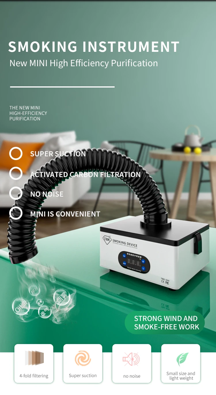 TBK 668 Laser Fume Extractor Mini Low Noise Smoke Absorber Fume Purifier with 4 Layers Filters