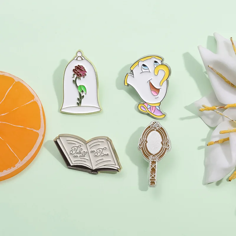 Teacup books Rose Creative Styling Brooch Cute Fairy Tale style Badge Metal Collar Pin Medal accessories