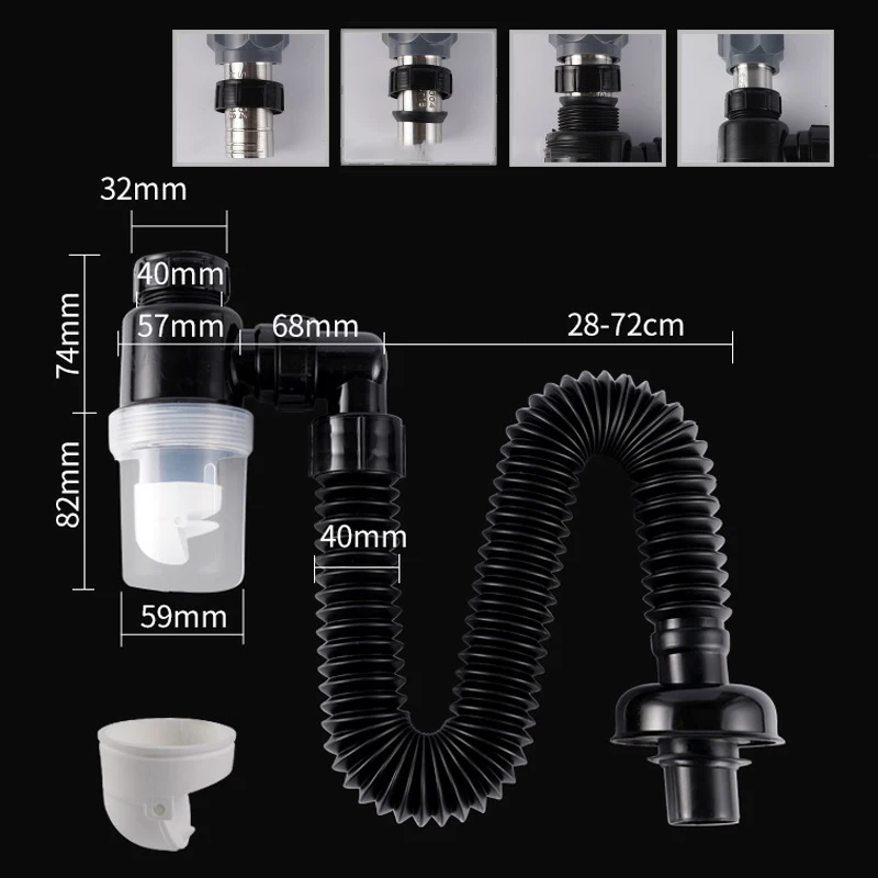 Odor-Proof Basin Retractable PVC Sewer Pipe Balcony Washstand Hose Fittings Bathroom Basin Bottle Trap Waste Pipe