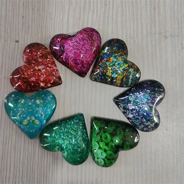 Wholesale 40mm crystal carved stone heart shape Multi color glass pocket hug puffy hearts for gift